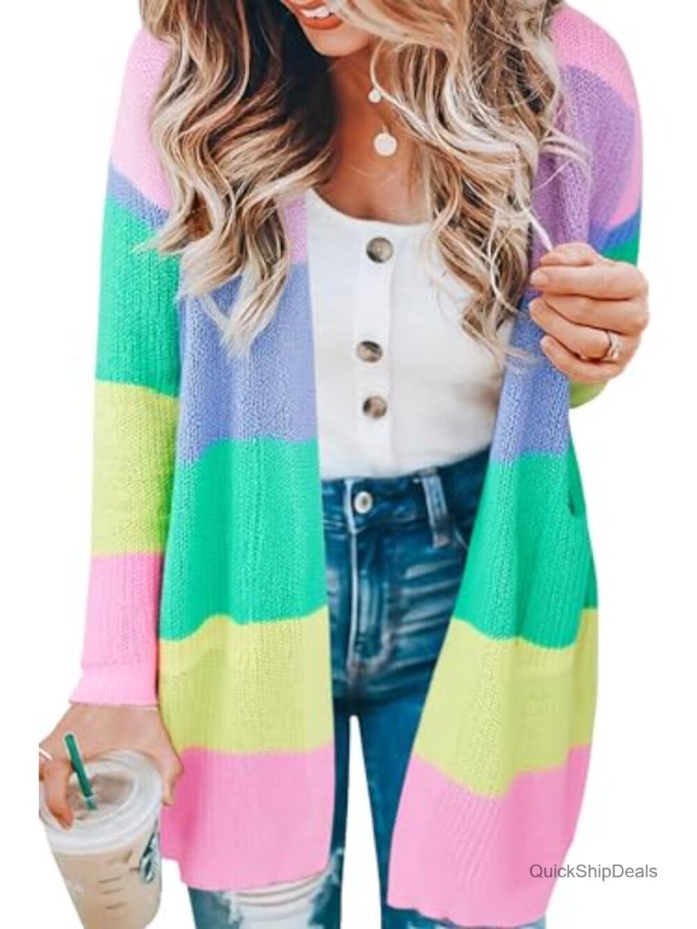 Womens Long Knit Cardigan Sweater Open Front V-Neck Pockets Loose Fit Casual